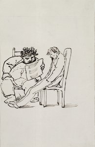 Cartoon of William Morris (1834-96) reading poetry to Edward Burne-Jones (1833-98) by Edward Burne Jones